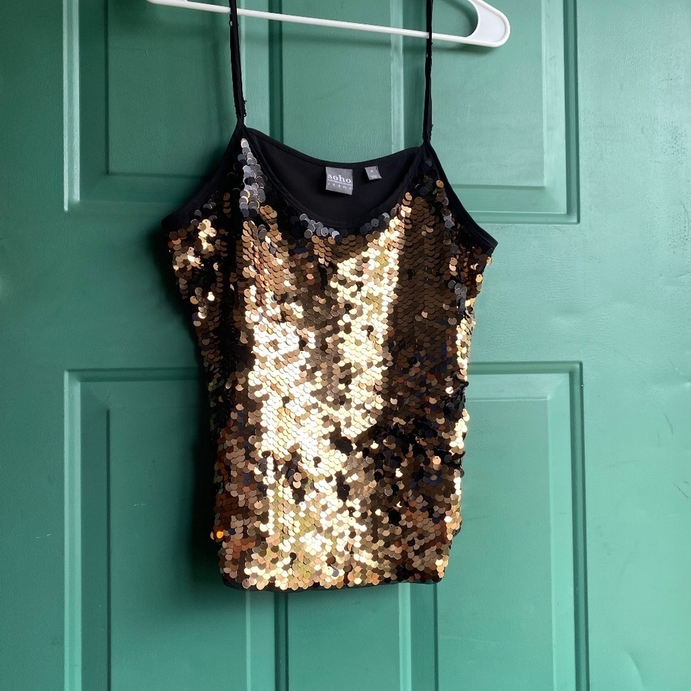 Soho jeans size medium gold and black sequined tank top
